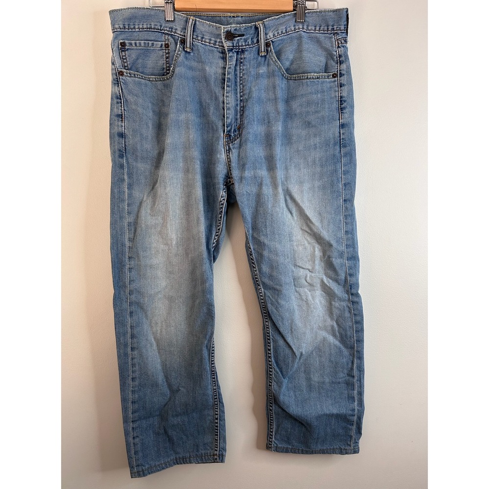 Levis 505 Regular Fit Straight Leg Light Wash‎ Blue Denim Jeans Mens W36 L32